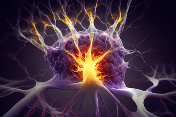 Neuron Synapse Firing Inside the Human Brain - Generative AI illustration