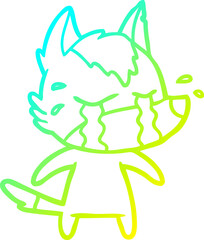 cold gradient line drawing cartoon crying wolf