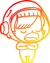 warm gradient line drawing cartoon astronaut woman explaining