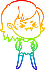 rainbow gradient line drawing annoyed cartoon vampire girl