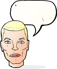 cartoon serious male face with speech bubble