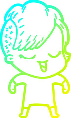 cold gradient line drawing happy cartoon girl
