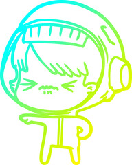cold gradient line drawing angry cartoon space girl