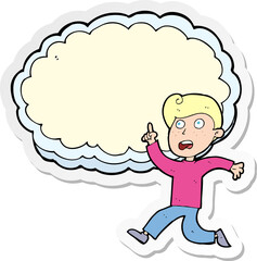 sticker of a cartoon running boy and cloud