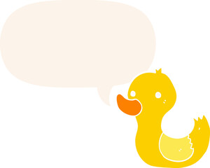 cartoon duck and speech bubble in retro style