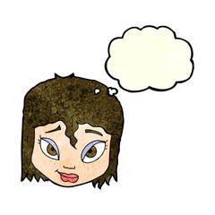 cartoon female face with thought bubble