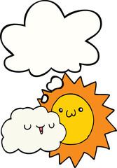 cartoon sun and cloud and thought bubble