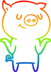 rainbow gradient line drawing happy cartoon pig
