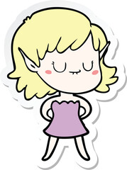 sticker of a happy cartoon elf girl wearing dress