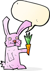 cartoon rabbit with carrot with speech bubble