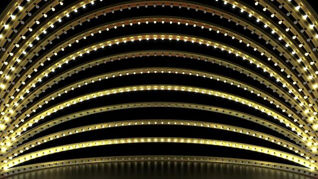 Retro disco lamps flash on the arched roof. Seamless 3D animation with alpha channel