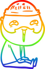 rainbow gradient line drawing cartoon happy bearded man
