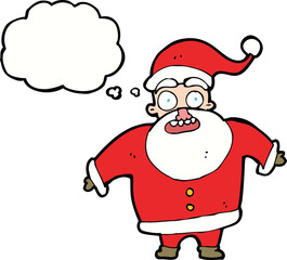 cartoon shocked santa claus with thought bubble
