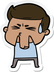sticker of a cartoon man sweating
