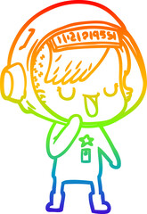 rainbow gradient line drawing cartoon astronaut woman