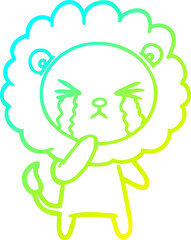 cold gradient line drawing cartoon crying lion