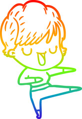 rainbow gradient line drawing cartoon woman talking