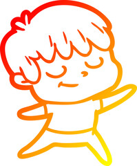 warm gradient line drawing cartoon happy boy