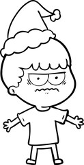 line drawing of a angry man wearing santa hat