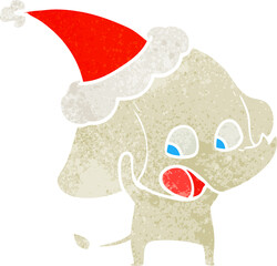 cute retro cartoon of a elephant wearing santa hat
