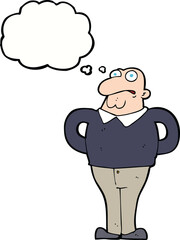 cartoon worried man with thought bubble