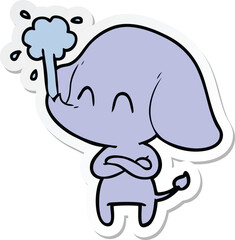sticker of a cute cartoon elephant spouting water