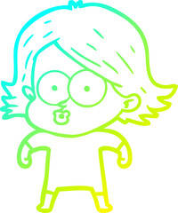 cold gradient line drawing cartoon girl pouting