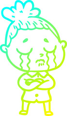 cold gradient line drawing cartoon crying woman