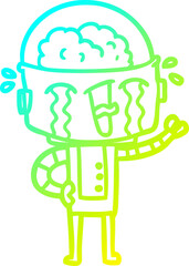 cold gradient line drawing cartoon crying robot