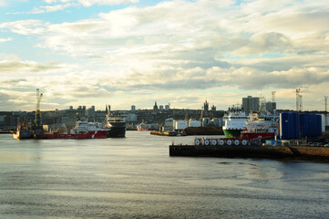 The busy port of Aberdeen, Scotland
