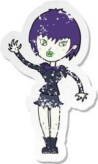 retro distressed sticker of a cartoon vampire girl