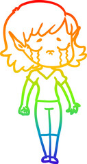 rainbow gradient line drawing crying cartoon elf girl