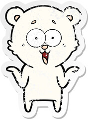 distressed sticker of a laughing teddy  bear cartoon
