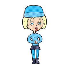 cartoon woman wearing winter hat