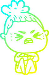 cold gradient line drawing cartoon angry woman