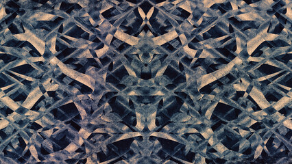 Abstract intertwined symmetrical pattern in muted color palette with grainy vintage print texture effect