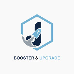 Letter J with Rocket Icon for Booster, Upgrade, Velocity, Speed for Finance, Education Business Consultant