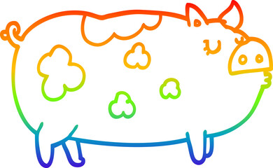 rainbow gradient line drawing cartoon pig