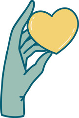 tattoo style icon of a hand holding a heart