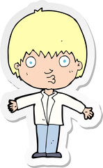 sticker of a cartoon amazed boy