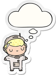 cartoon astronaut and thought bubble as a printed sticker