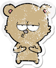 distressed sticker of a bored bear cartoon