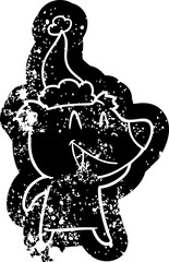 Fototapeta premium laughing bear cartoon distressed icon of a wearing santa hat