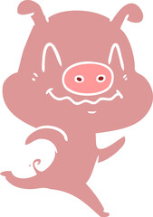 nervous flat color style cartoon pig