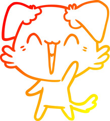warm gradient line drawing happy little dog cartoon