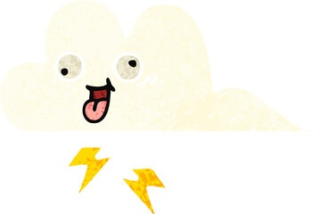 retro illustration style cartoon storm cloud