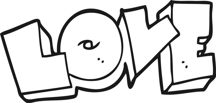 black and white cartoon love sign