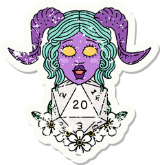 tiefling with natural twenty dice roll grunge sticker