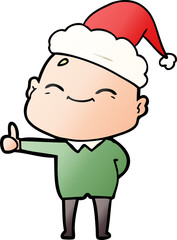 happy gradient cartoon of a bald man wearing santa hat