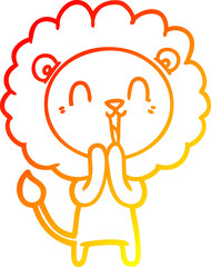 warm gradient line drawing laughing lion cartoon